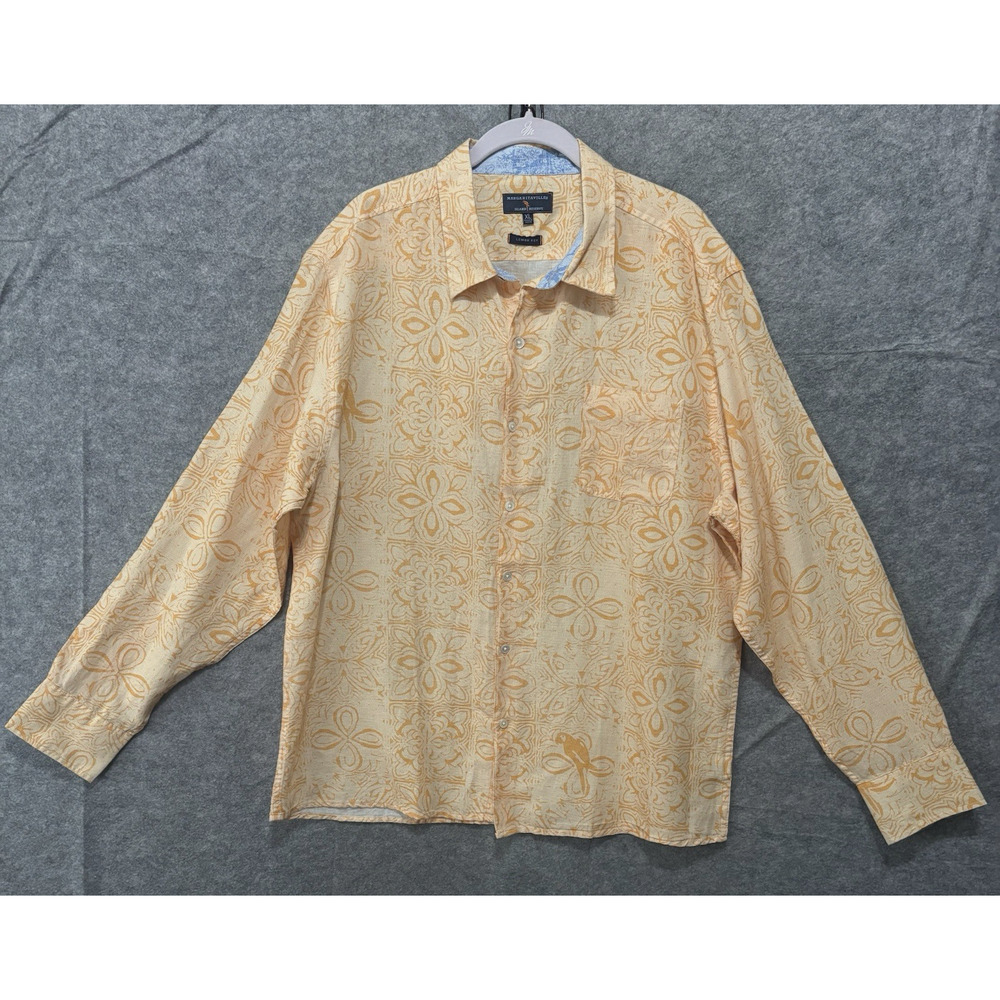 Margaritaville Island Reserve Linen Blend Shirt Mens Sz XL Orange‎ Medallion
